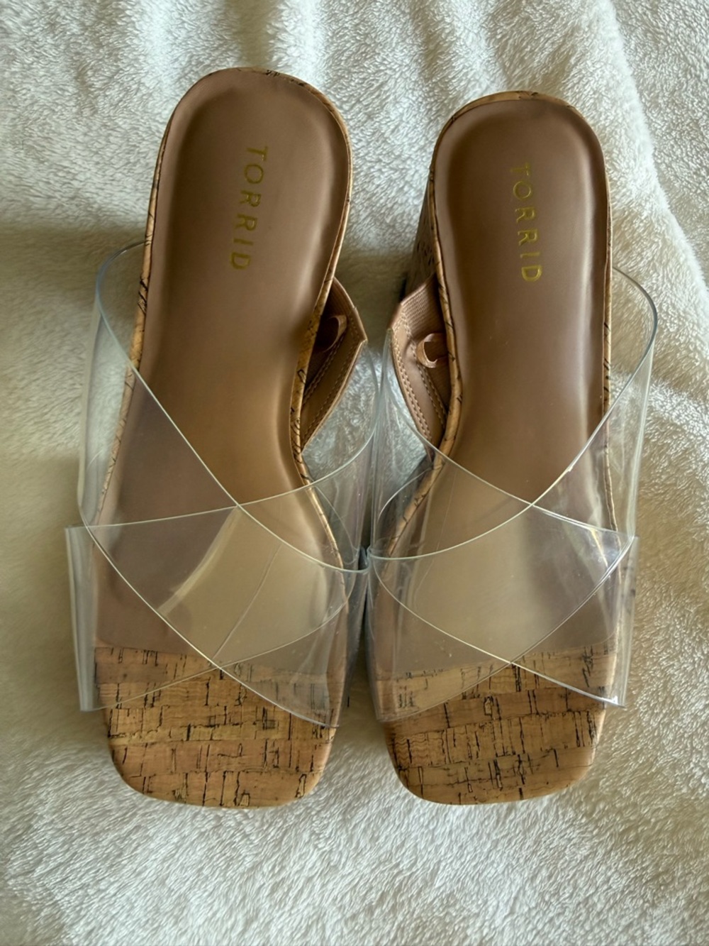 Torrid 9.5W Clear Crossover Cork Slide Sandals - Brown